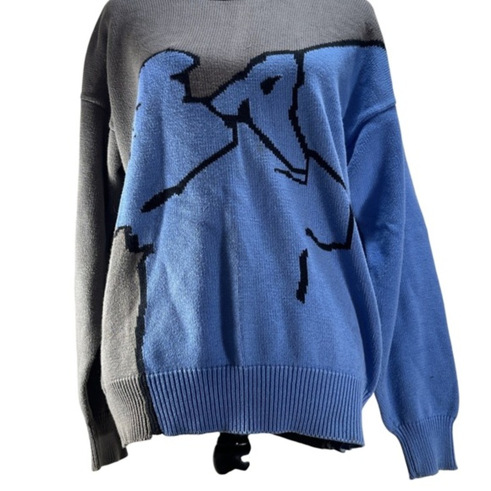 VTG‎ Slazenger Golf Shop Collection Grey Blue Abstract Intarsia Cotton Sweater